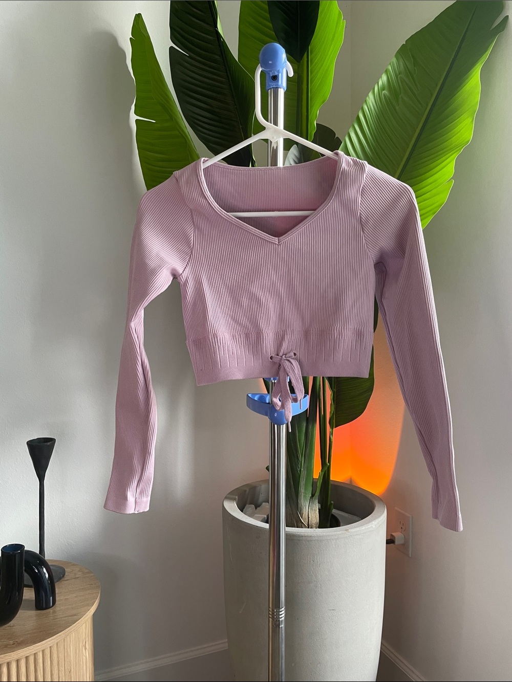 Ribbed V-Neck Tie-Front Crop Top - Lavender - Super cute!